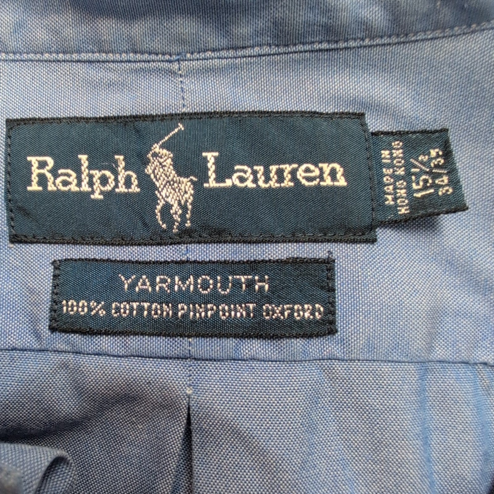 Chemise Ralph Lauren Yarmouth Oxford ML Bleu Uni Logo Bleu Marine Coton