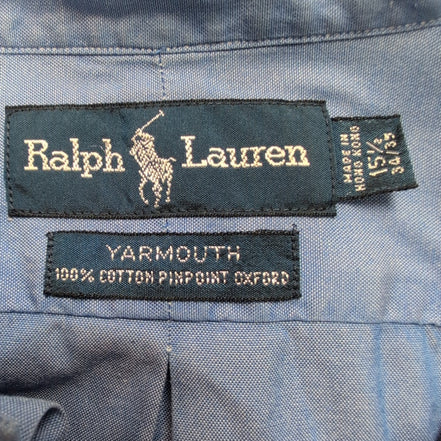 Chemise Ralph Lauren Yarmouth Oxford ML Bleu Uni Logo Bleu Marine Coton