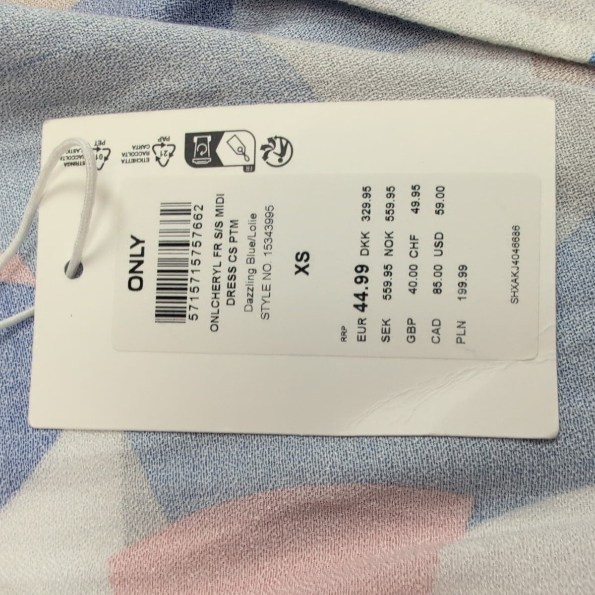 Robe Only XS Longue Bleue Motif Abstrait Ceinture Neuve Étiquette
