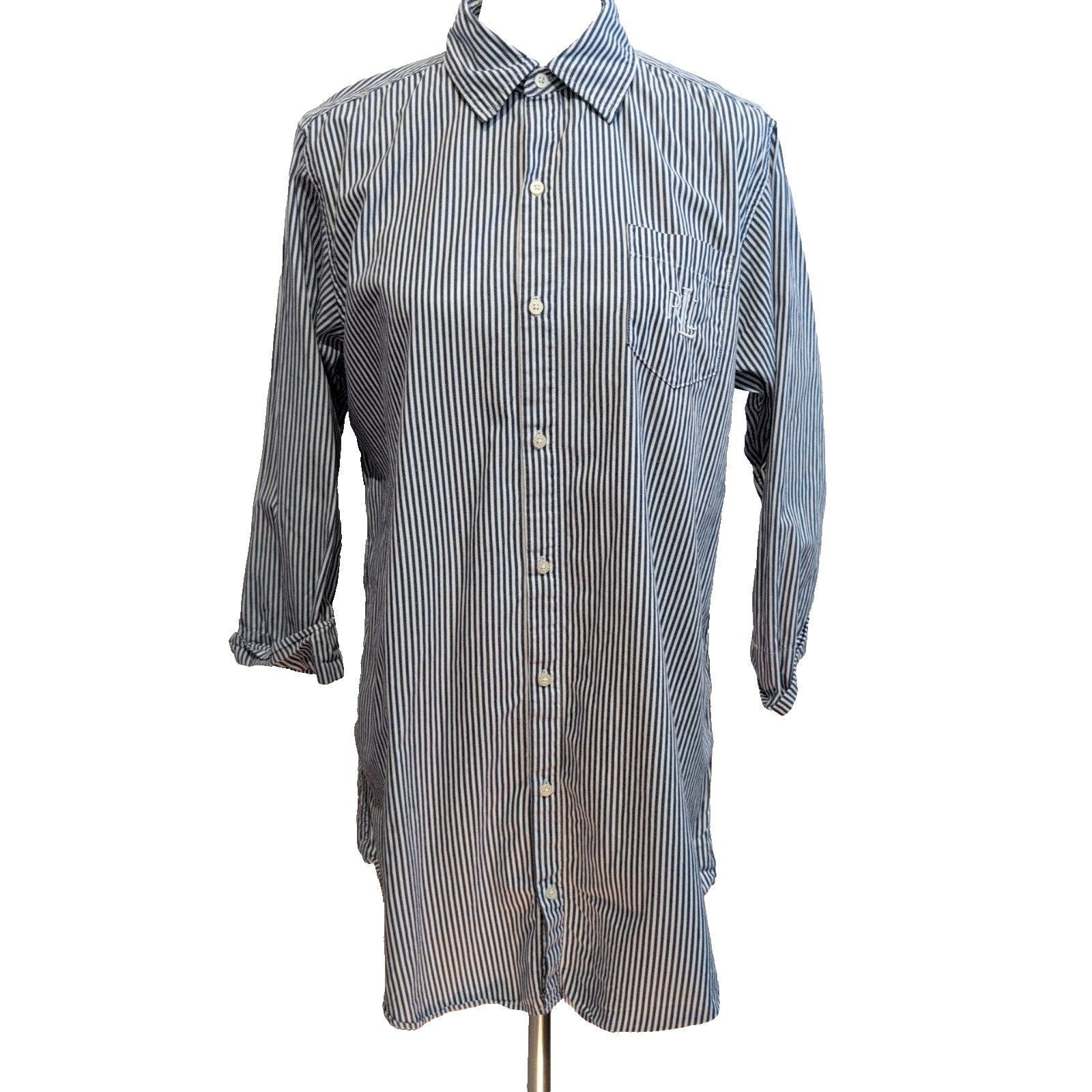 Chemise Lauren Ralph Lauren Femme M Bleu Marine Rayée Coton Logo RLL