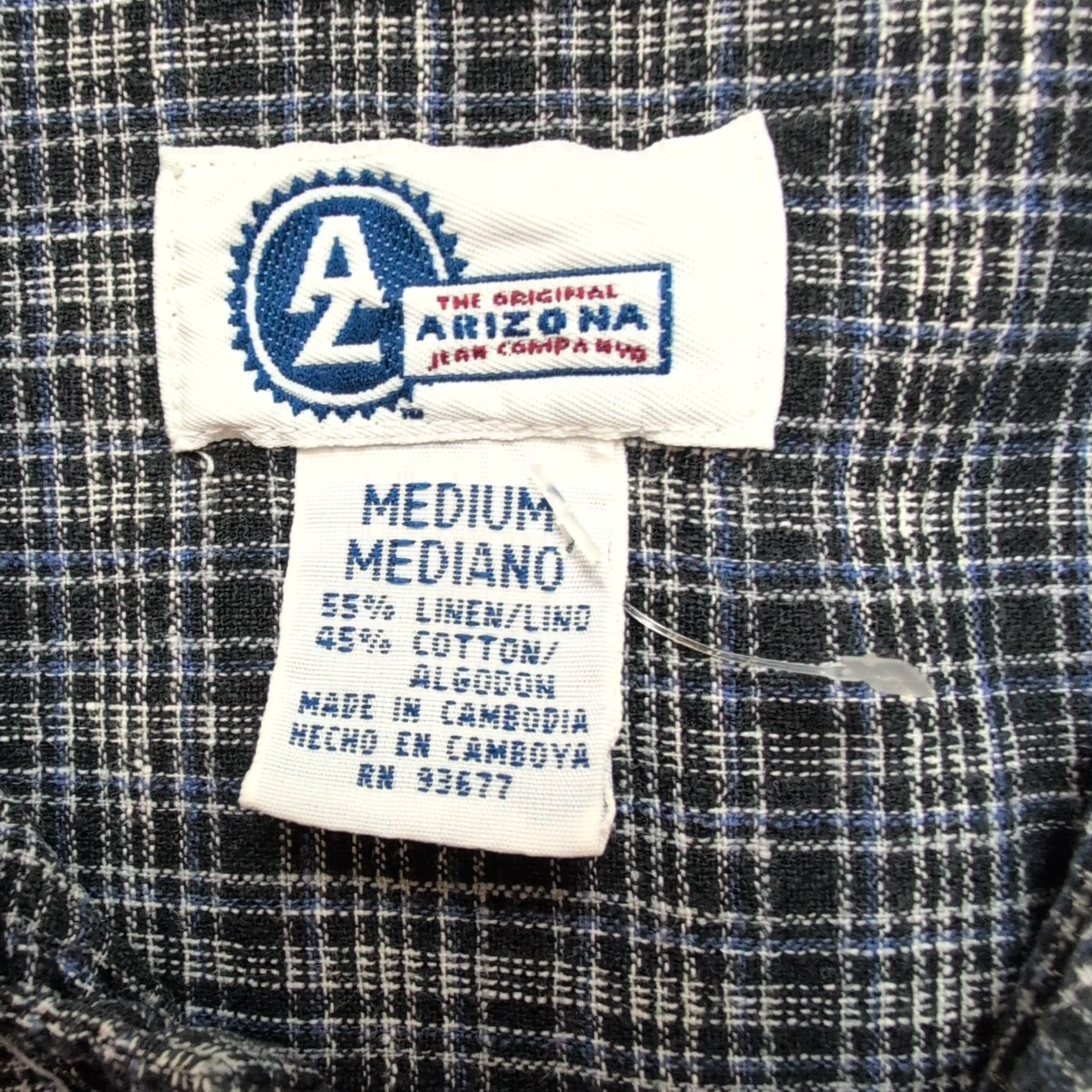 Chemise Arizona Jean Company Lin Coton Noir Carreaux Manches Courtes Taille L