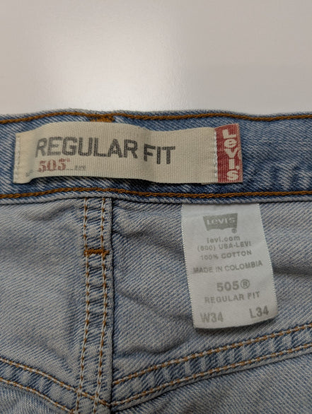 Jean Levi's 505 Regular Fit Vintage Homme W34 L34 Bleu Clair Denim Long