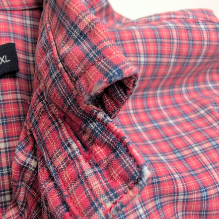 Chemise Nautica vintage manches courtes petits carreaux rose et bleu poche XL