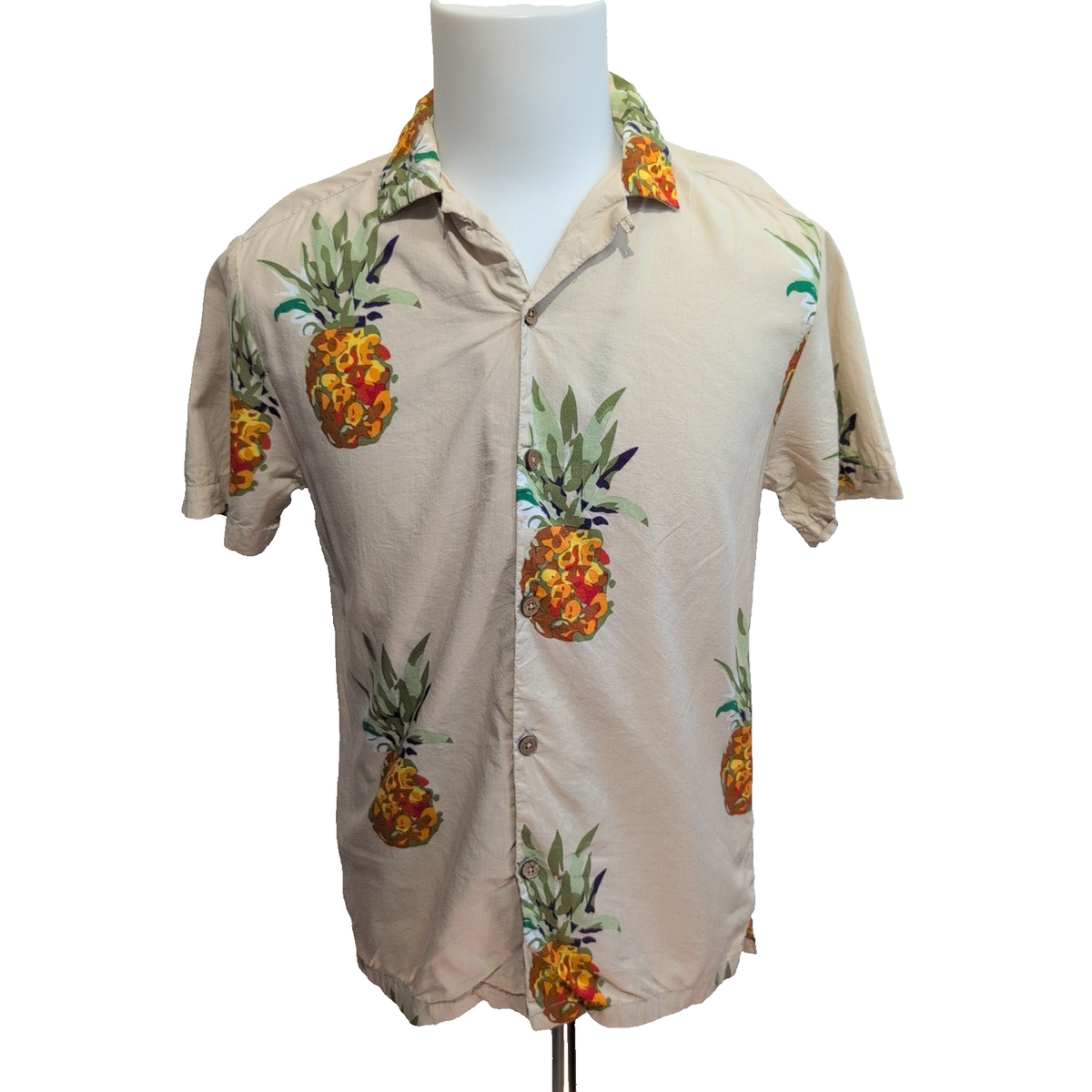 Chemise Hawaïenne Denim & Flower Beige Ananas Coton Modal Taille S