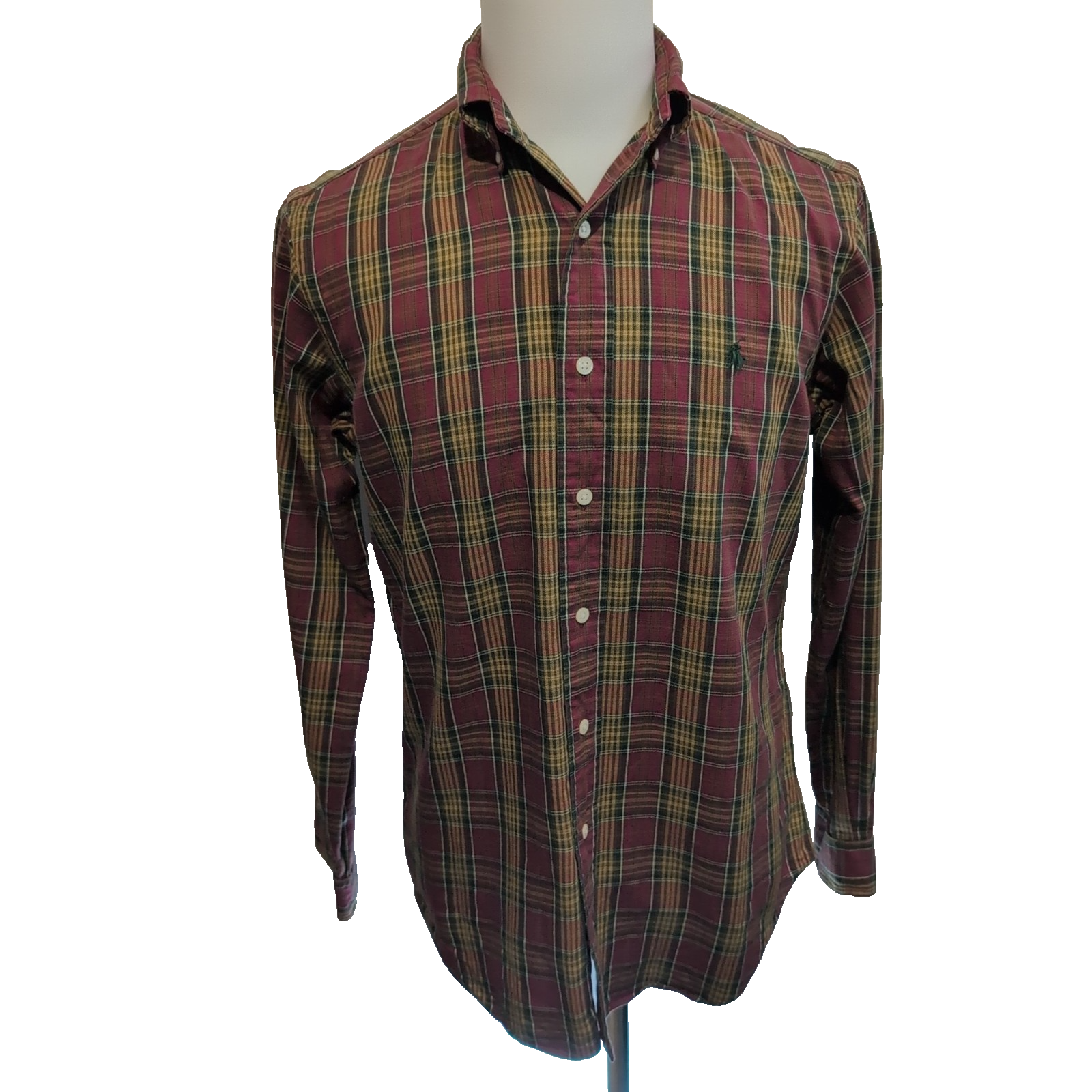 Chemise Ralph Lauren Taille S Classic Fit Flanelle Bordeaux Kaki Carreaux Coton