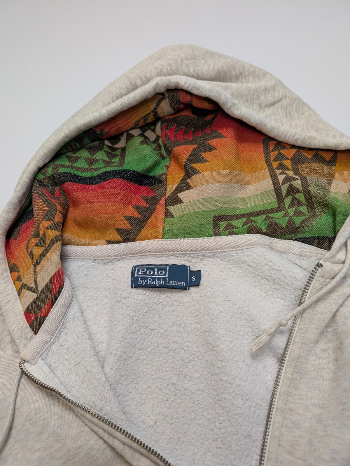 Veste Polo Ralph Lauren crème S capuche doublée motif aztèque logo noir