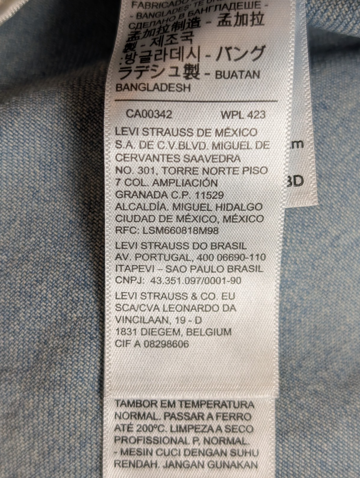 Chemise LEVI'S Western Jean Denim Bleu Manches Longues - Taille M