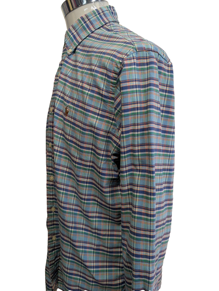 Chemise Polo Ralph Lauren Shirt L Bleu Carreaux Oxford Button Down Coton