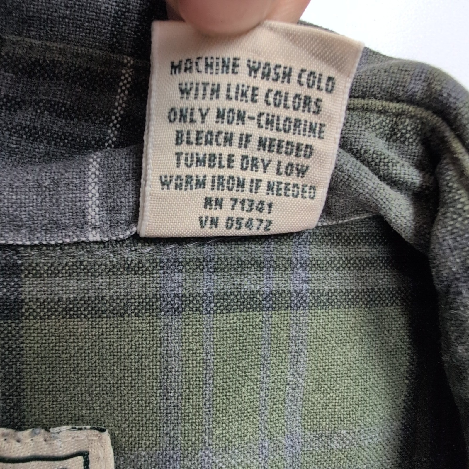 Chemise L.L. Bean kaki à carreaux 1 poche taille L manches longues #218e