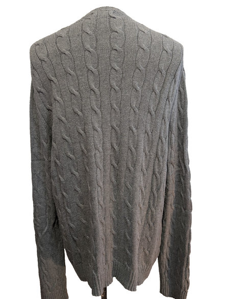 Pull POLO RALPH LAUREN Homme Gris Torsadé Cable Knit Logo Marine Taille XL XXL
