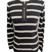 Pull Lauren Ralph Lauren Femme Rayé Noir et Blanc Col Zippé Taille S