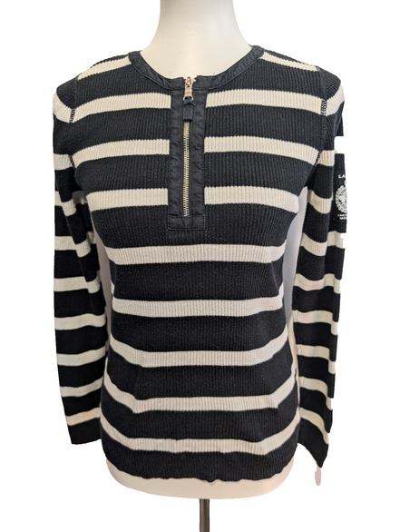Pull Lauren Ralph Lauren Femme Rayé Noir et Blanc Col Zippé Taille S