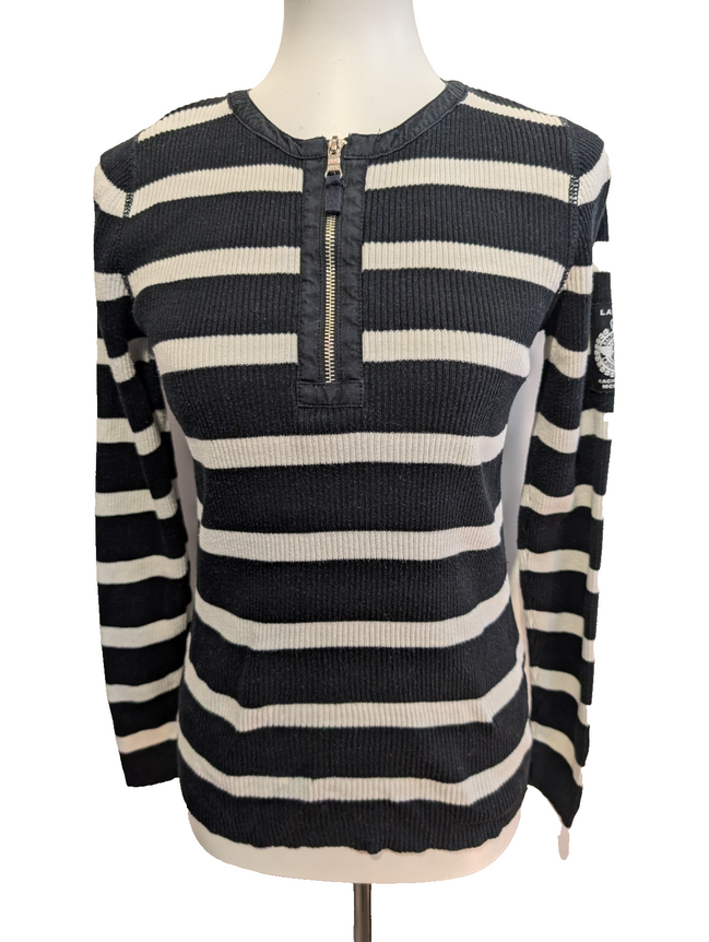 Pull Lauren Ralph Lauren Femme Rayé Noir et Blanc Col Zippé Taille S