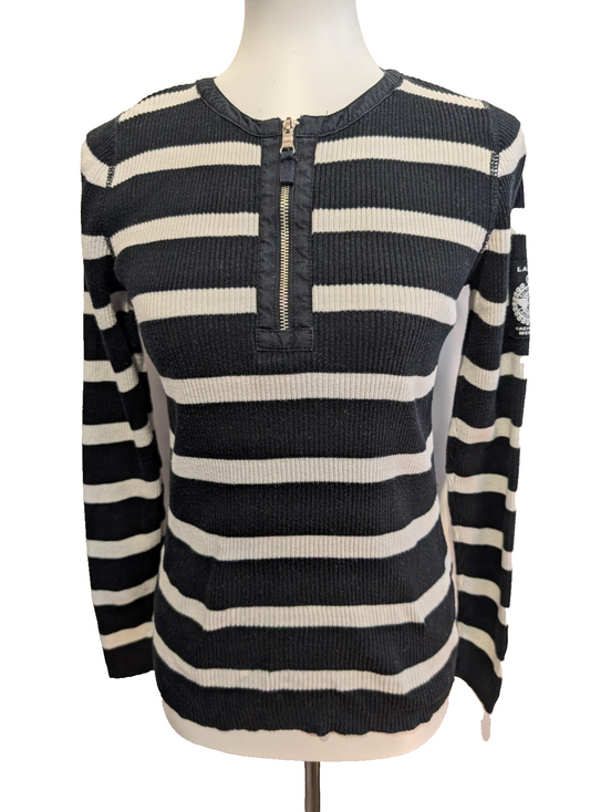 Pull Lauren Ralph Lauren Femme Rayé Noir et Blanc Col Zippé Taille S