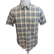 Chemise Levi's M Carreaux Jaune Gris Lin Coton Manches Courtes