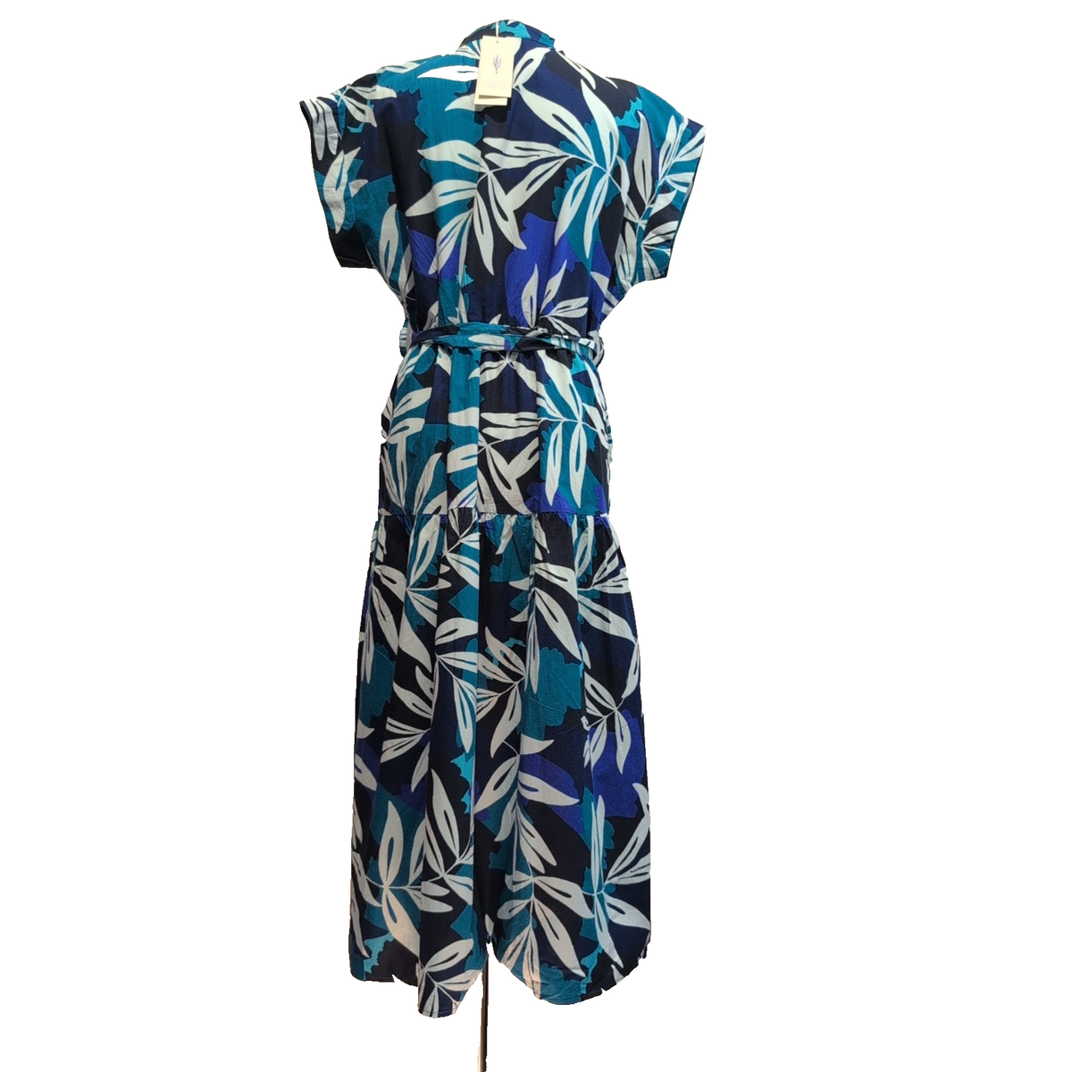 Robe Longue LUK AP T.XL Bleu Feuillage 100% Coton Ceinture Neuve Été Bohème