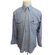 Chemise Wrangler Edge Western M Bleu Jean Coton Boutons Pression Usée