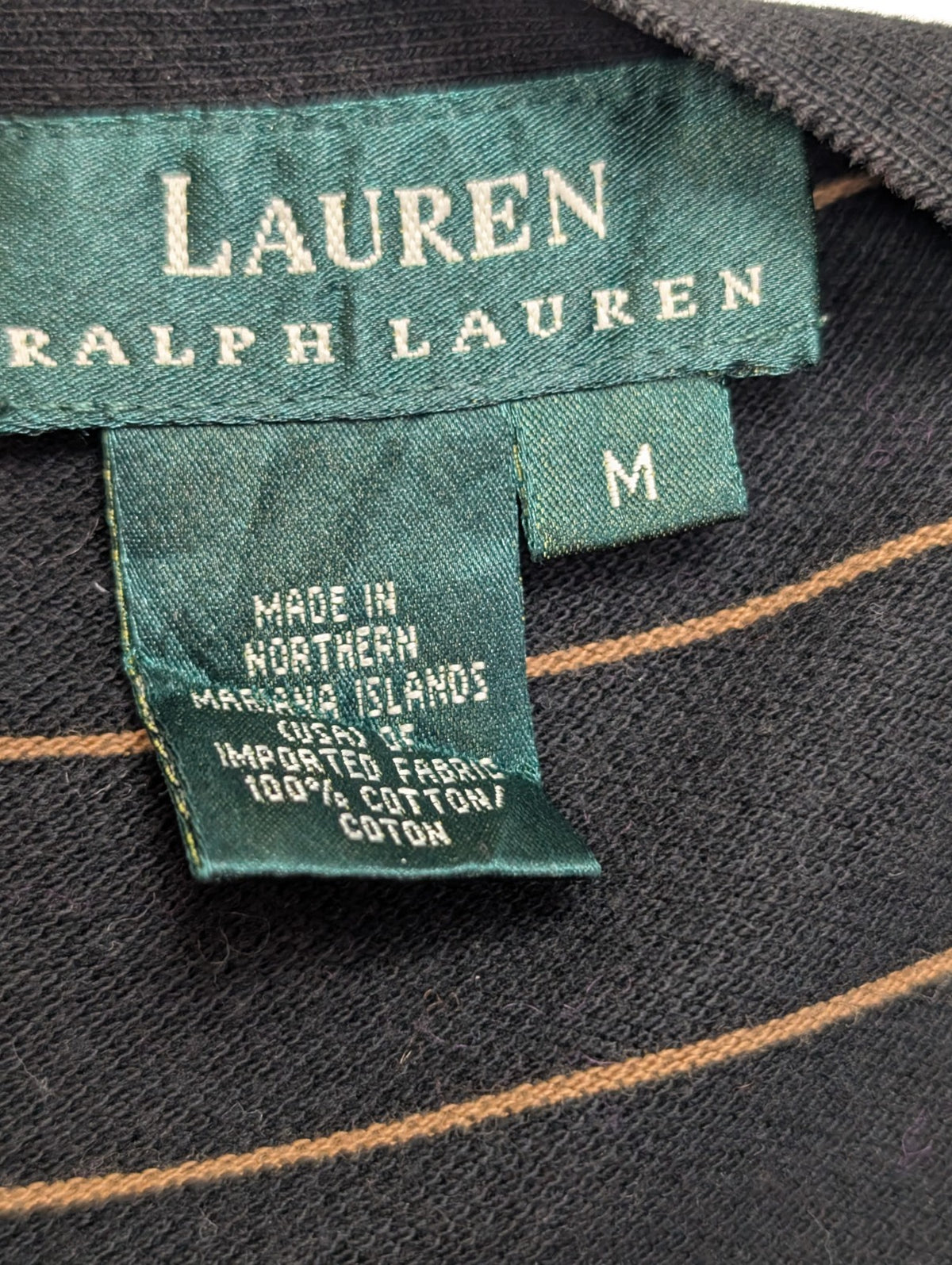 Cardigan femme Lauren Ralph Lauren M noir rayures marron coton col V boutons