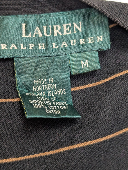 Cardigan femme Lauren Ralph Lauren M noir rayures marron coton col V boutons