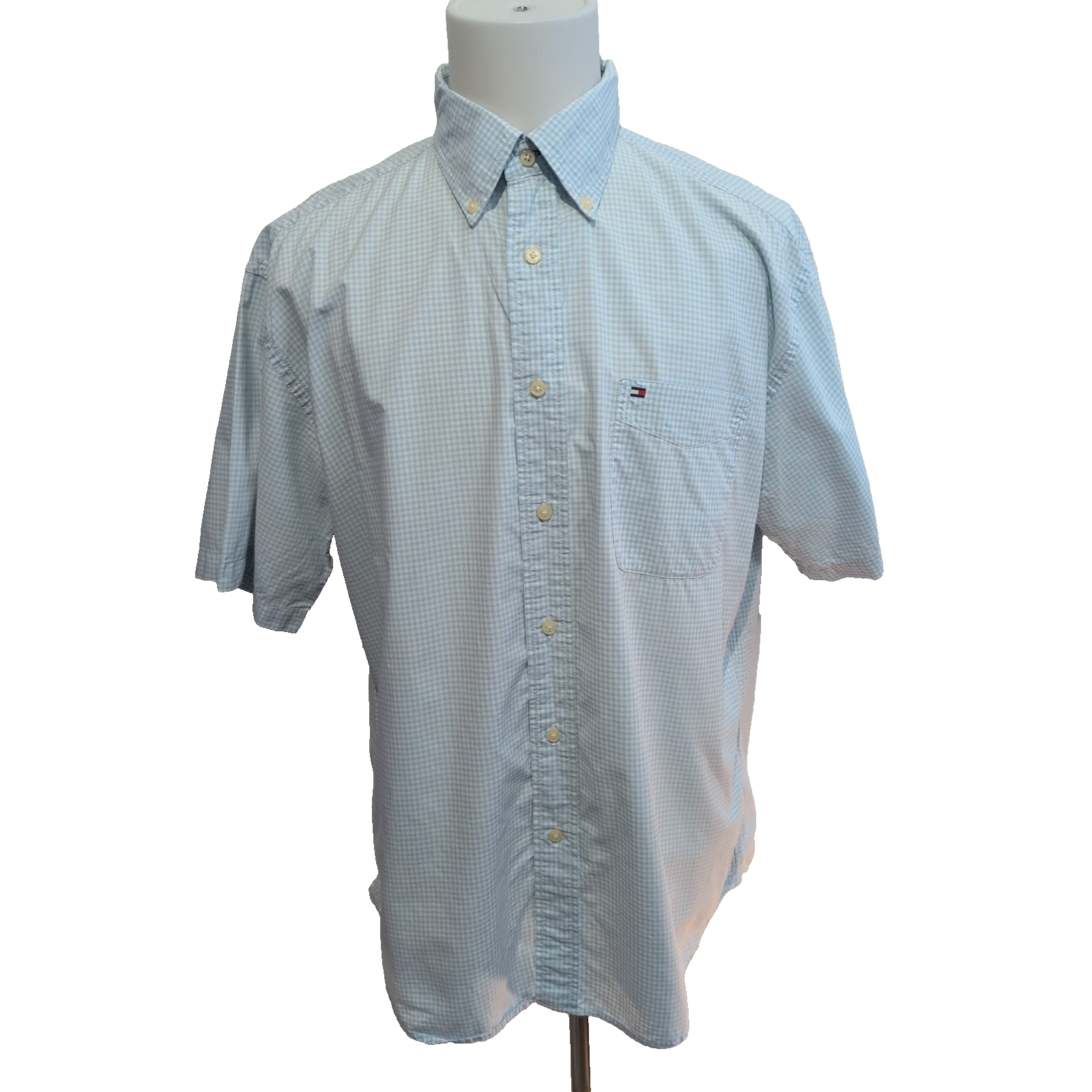 Chemise Tommy Hilfiger bleu ciel à carreaux manches courtes à poche taille L