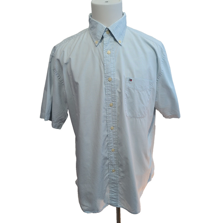 Chemise Tommy Hilfiger bleu ciel à carreaux manches courtes à poche taille L