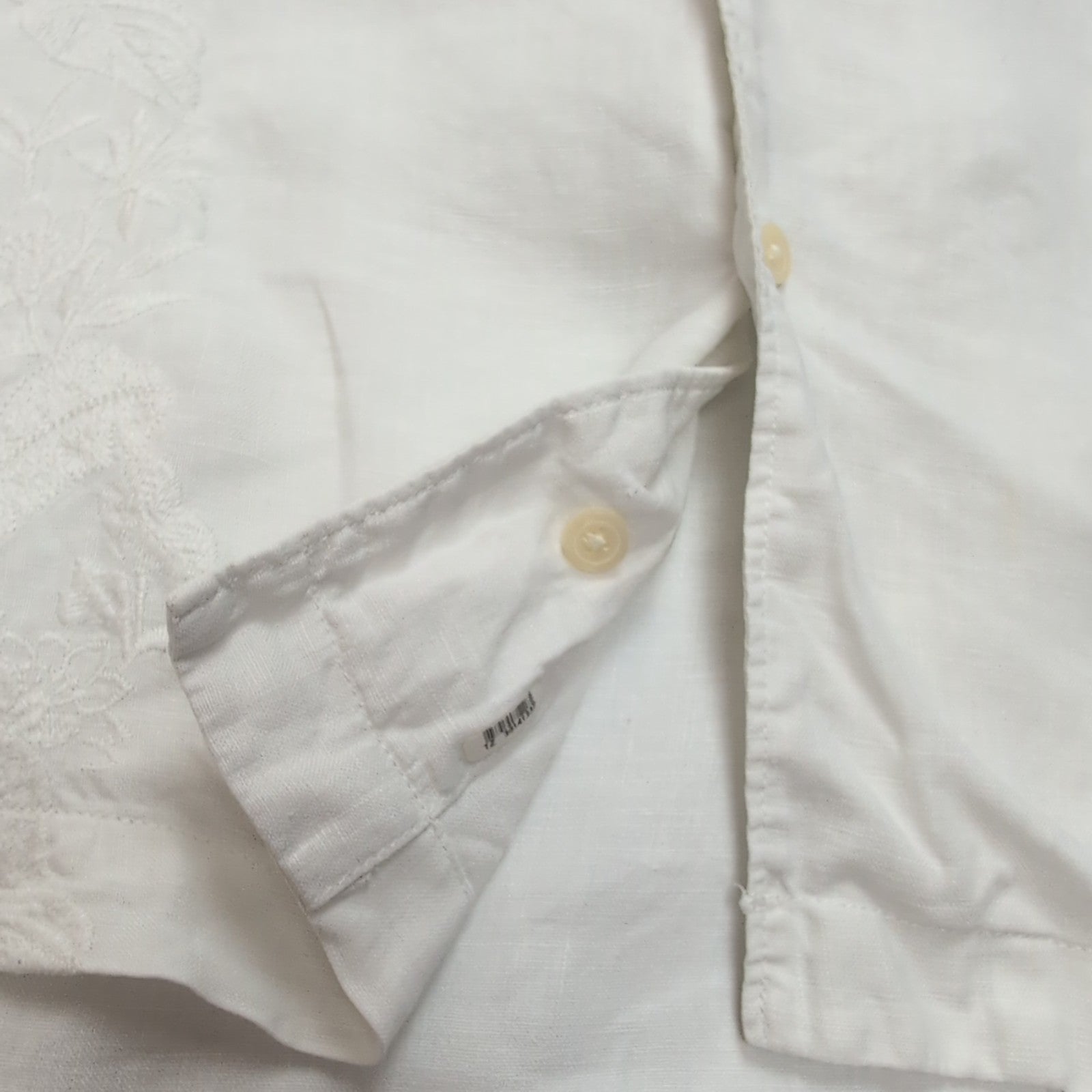 Chemise Hawaïenne Breakwater M 100% Lin Blanc Style Cuba Panama Brodée