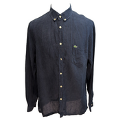Chemise Lacoste 44 XL 100% Lin Bleu Marine Regular Fit Made in Romania