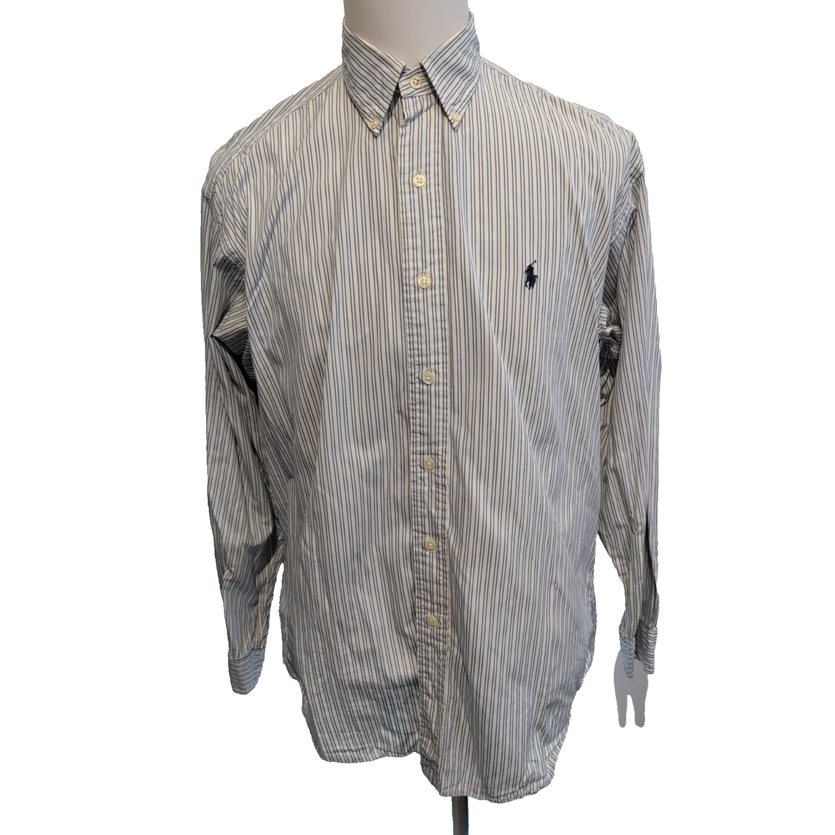 Chemise Polo Ralph Lauren Shirt M L Blake Double Rayures Bleu Button Down Logo
