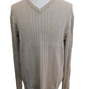 Pull CALVIN KLEIN Crème Col V Maille Côtelée Taille XL Coton Luxe Homme Chic