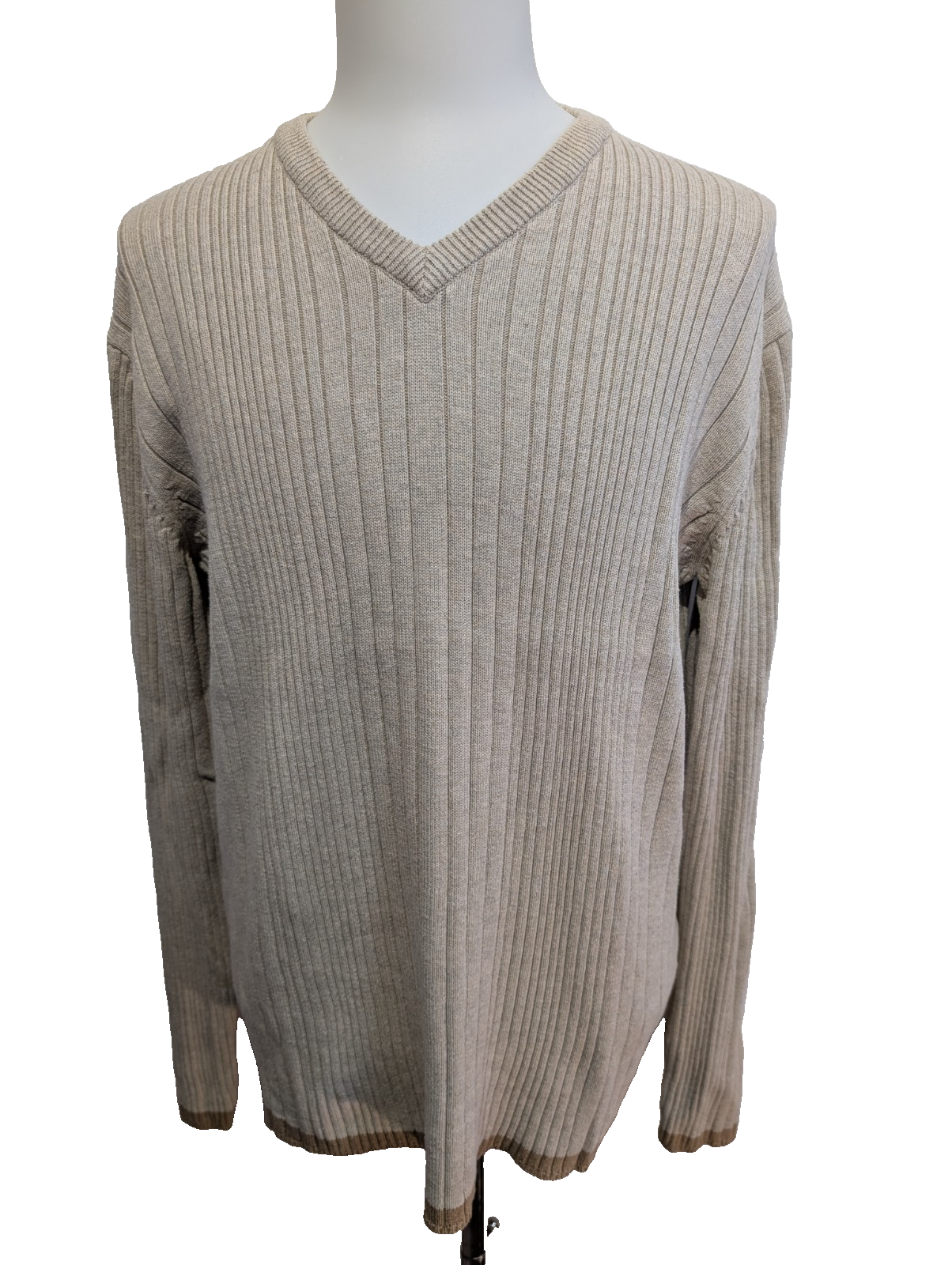 Pull CALVIN KLEIN Crème Col V Maille Côtelée Taille XL Coton Luxe Homme Chic