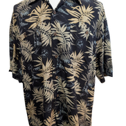 Chemise Hawaïenne VISITOR 100% Soie Noire Motif Feuillage - Taille XL