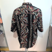 Chemise Hawaïenne QUE XL Made in USA Noire Fleurs Bordeaux Coton Rayonne