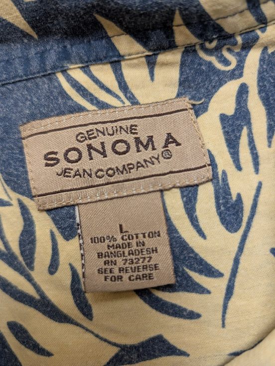 Chemise Hawaïenne Sonoma 100% Coton - Bleu & Blanc Cassé - Taille L