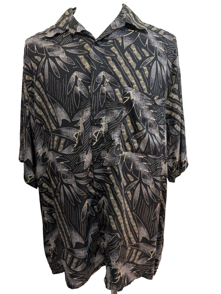 Chemise Hawaïenne Knightsbridge Noire Motif Feuillage - Taille L