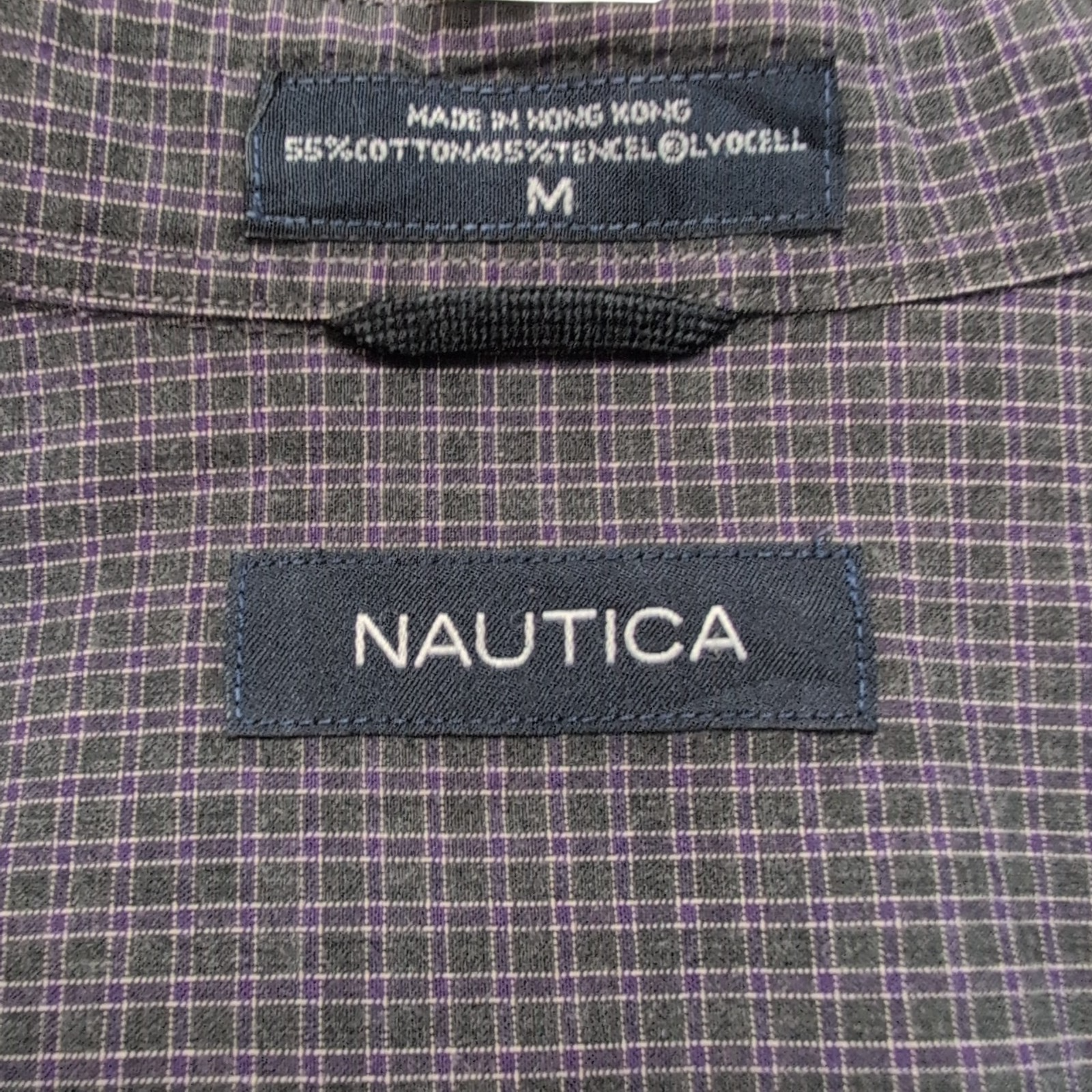 Chemise Nautica Hong Kong M vert violet carreaux 55 % coton / 45 % Tencel