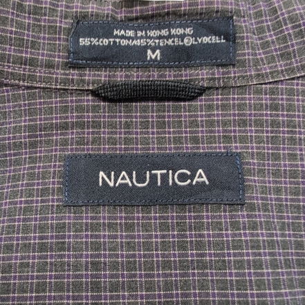 Chemise Nautica Hong Kong M vert violet carreaux 55 % coton / 45 % Tencel