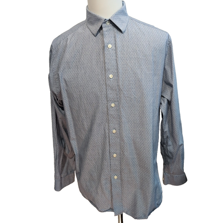 Chemise Nautica XL Bleu Chiné Micro Motif Gaufré 100% Coton manches longues
