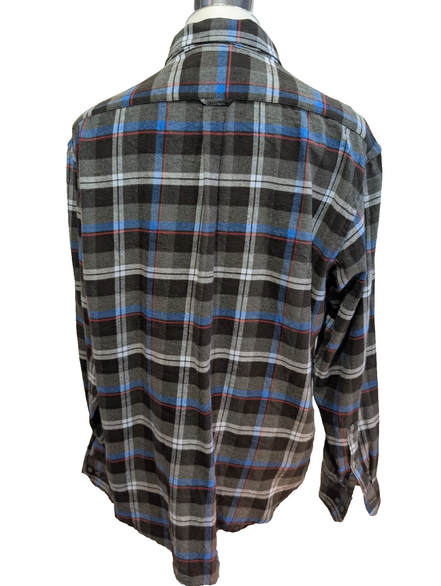 👕 Chemise IZOD XL Flanelle Carreaux Noir Gris Bleu Coton |301S