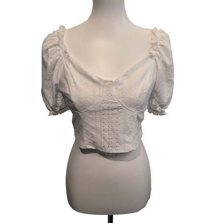 Haut Femme New Look Taille 42 Blanc Dentelle Broderie Manches Bouffantes Neuf
