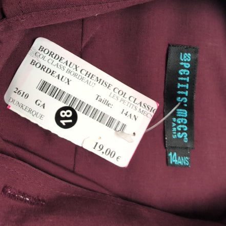 Chemise Les Petits Mecs Paris 14 Ans Neuve Étiquette Bordeaux Manches longues