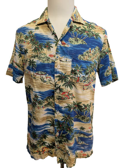 Chemise Hawaïenne J.Crew Coton Bleu Motif Plage & Palmiers - Taille S