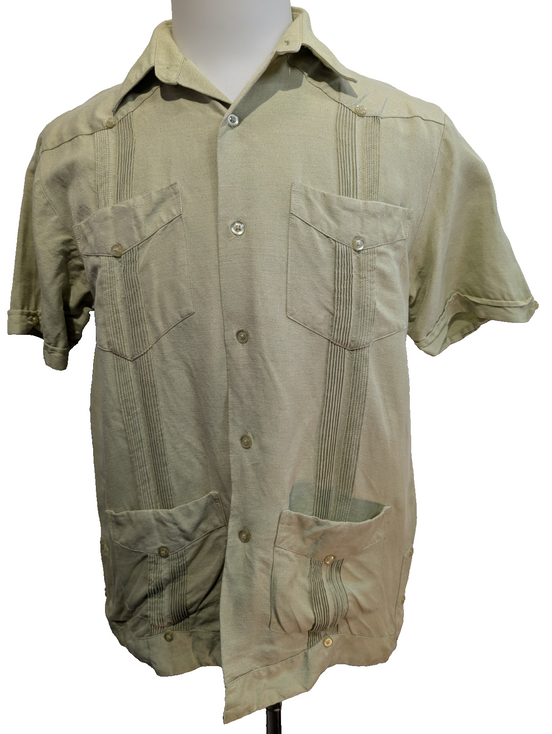Chemise Hawaïenne HAVANA Vert Pâle Relief & 4 Poches - Taille M
