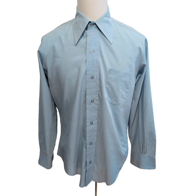 Chemise Bonaire Vintage 70s Bleu Col Pointe Permanent Press Taille L