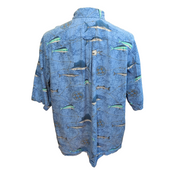 Chemise Hawaïenne Manches Courtes Columbia Poissons Bleu Viscose Coton L