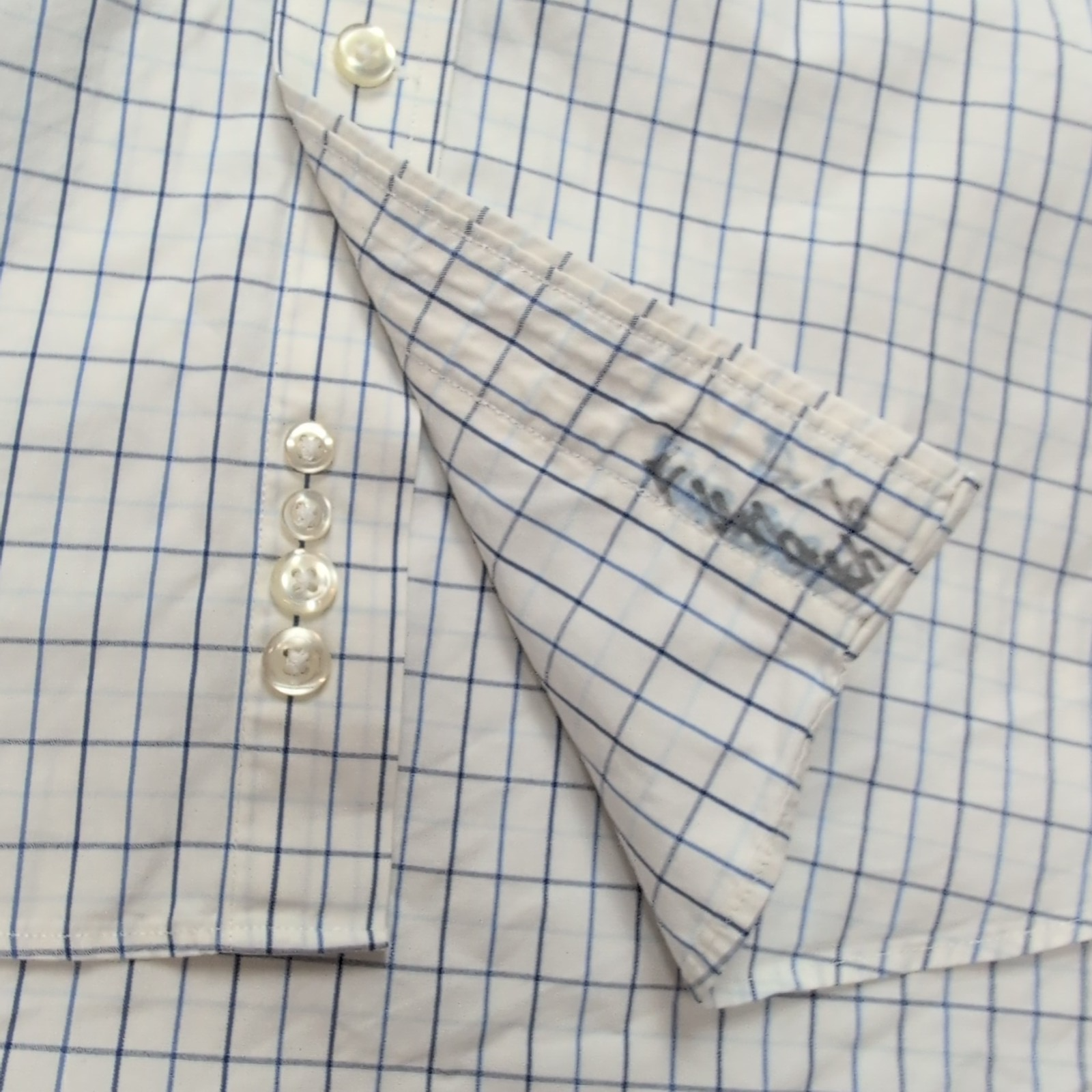 Chemise Lands' End Taille L Blanche Carreaux Bleus 100% Coton Manches longues