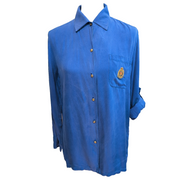 Chemise Lauren Ralph Lauren Femme S Soie Bleu Logo Écusson Doré Poche