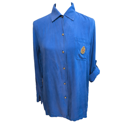 Chemise Lauren Ralph Lauren Femme S Soie Bleu Logo Écusson Doré Poche