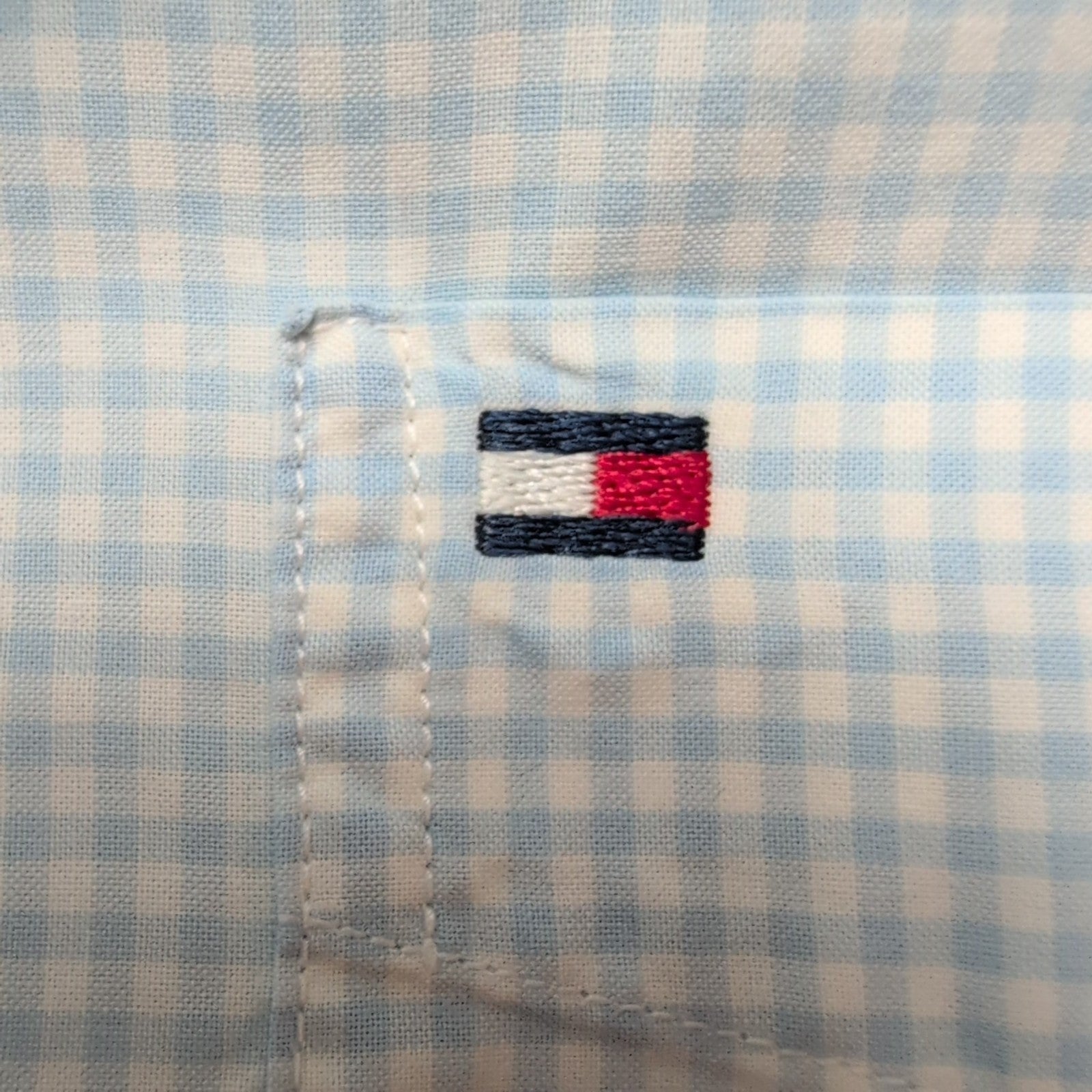 Chemise Tommy Hilfiger bleu ciel à carreaux manches courtes à poche taille L