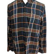 CHAPS Flanelle Marine Marron M Logo Cuir EE VINTAGE 100% Coton | 315S