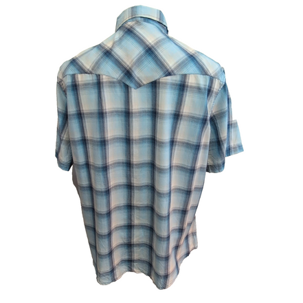Chemise Wrangler Manche Courte Western Carreaux Bleus Taille XL